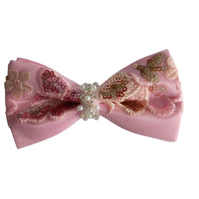 .Papion rafinat, cu paiete, model Clasic, Pink Glitter Butterfly 